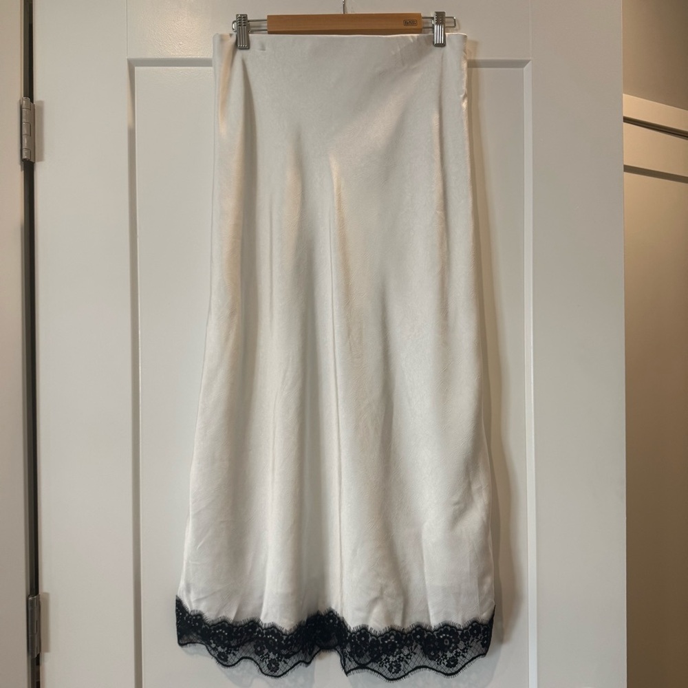 Target A New Day White Maxi Slip Skirt with Black Lace Hem - Picture 2 of 3